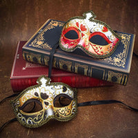 Men's glitter half face mask by MANDOTOS INTERNATIONAL, stylish accessory for masquerade balls and Halloween costumes.