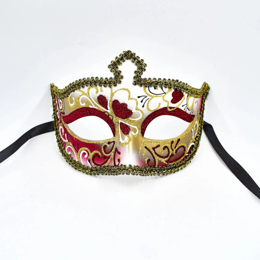 Men's glitter half face mask by MANDOTOS INTERNATIONAL, ideal for masquerade balls and Halloween costumes.
