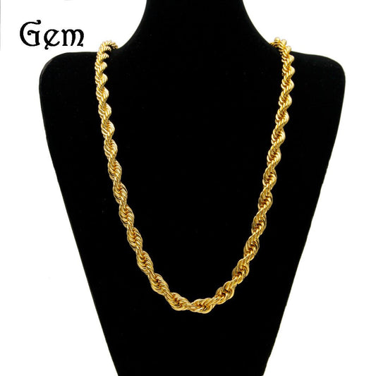 Men's gold-plated hip-hop necklace with a 1cm twist rope chain, high fashion men's jewelry by MANDOTOS INTERNATIONAL.