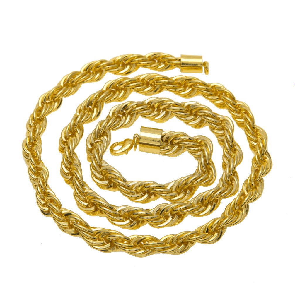 Men's gold-plated hip-hop necklace with a 1cm twist rope chain, high fashion style, by MANDOTOS INTERNATIONAL.