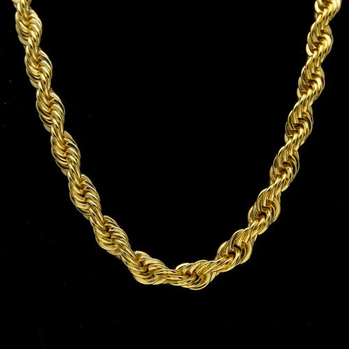 Men's gold-plated hip-hop necklace with a 1cm twist rope chain, high fashion style, by MANDOTOS INTERNATIONAL.