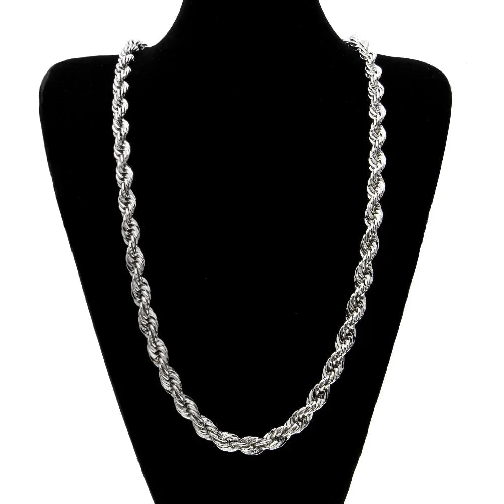 Men's hip-hop gold-plated necklace with a 1cm twist rope chain from MANDOTOS INTERNATIONAL, high fashion jewelry accessory.