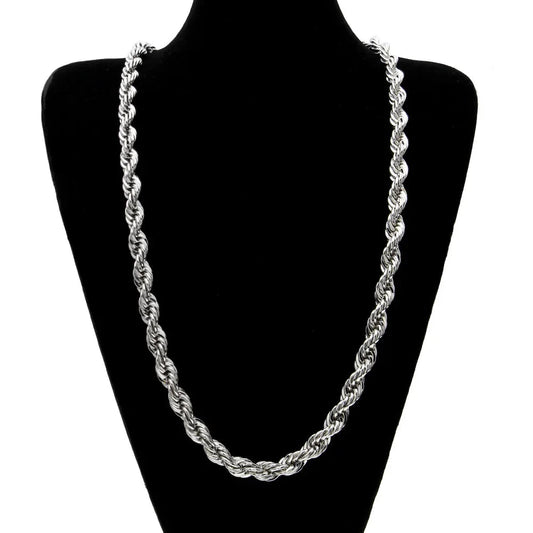 Men's hip-hop gold-plated necklace with a 1cm twist rope chain from MANDOTOS INTERNATIONAL, high fashion jewelry accessory.