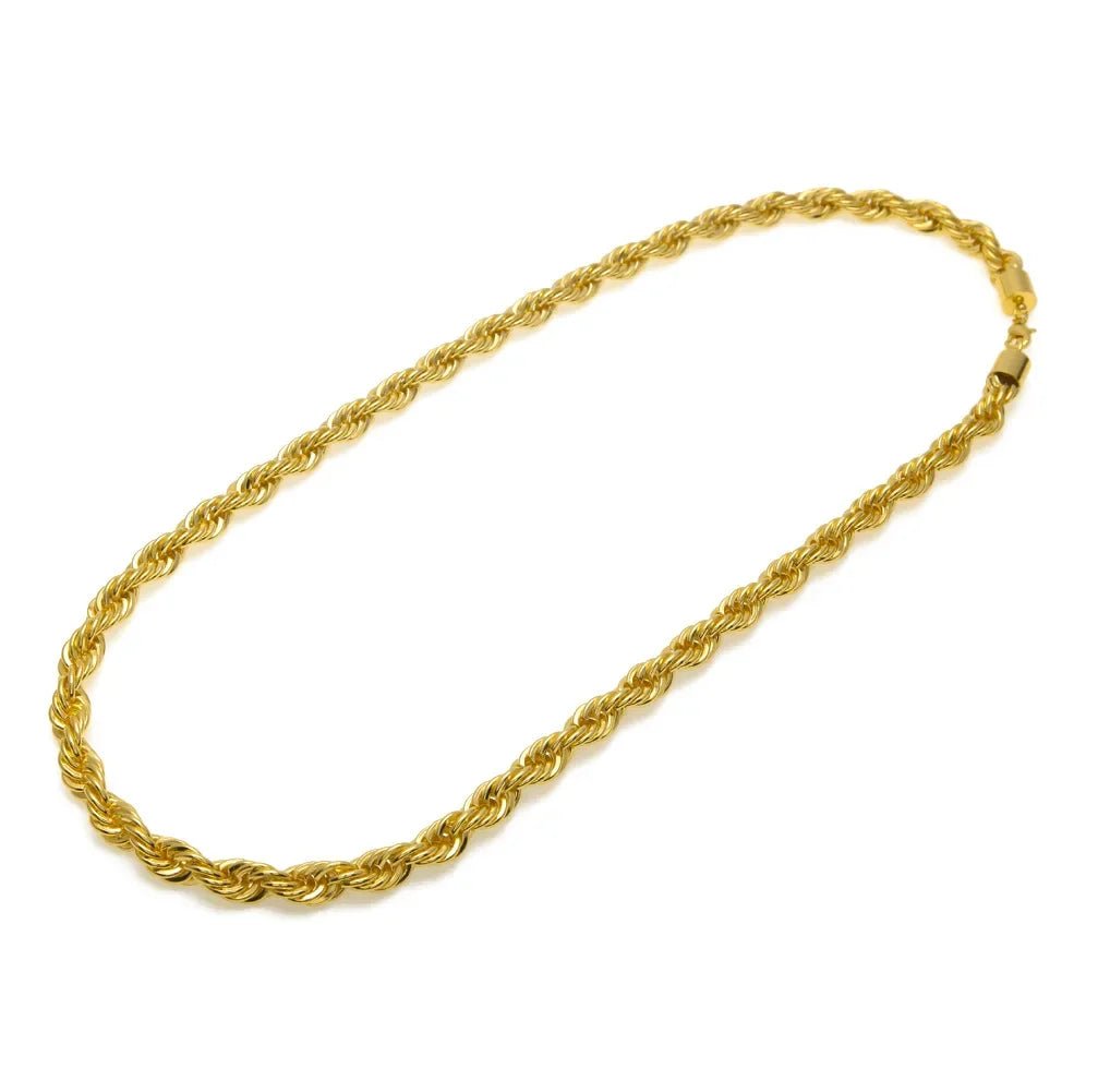 Men's gold-plated hip-hop necklace with a 1cm twist rope chain, high fashion style, by MANDOTOS INTERNATIONAL.