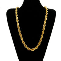 Men's gold-plated hip-hop necklace with a 1cm twist rope chain, high fashion style, by MANDOTOS INTERNATIONAL.