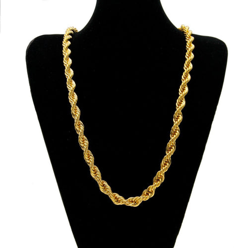 Men's gold-plated hip-hop necklace with a 1cm twist rope chain, high fashion style, by MANDOTOS INTERNATIONAL.