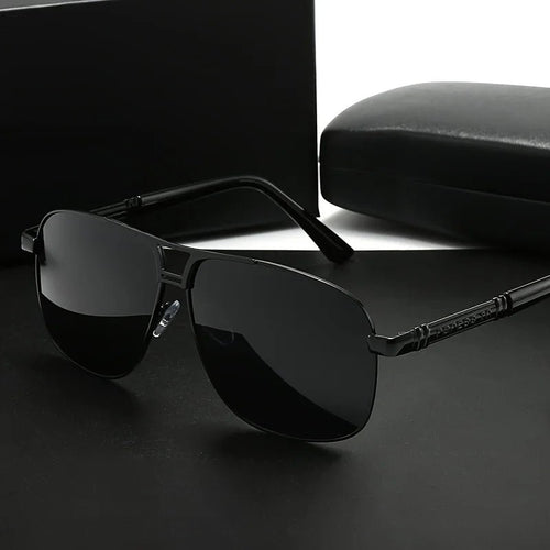 Men's large black to red gradient TAC lens sunglasses with full-rim iron frame, polished finish and easy-clean lens surface.