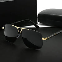 Men's large black to red gradient TAC lens sunglasses with full-iron frame, polished finish, and easy-clean lens surface.