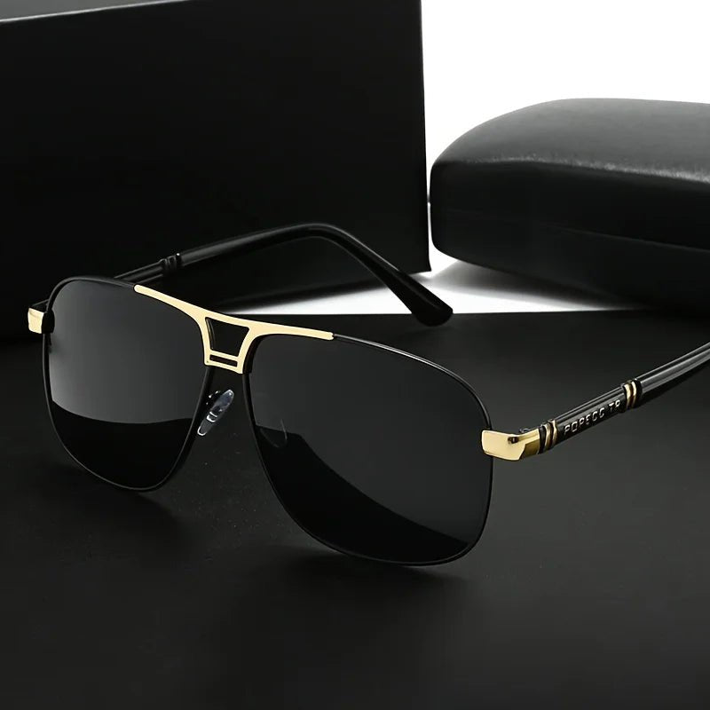 Men's large black to red gradient TAC lens sunglasses with full-iron frame, polished finish, and easy-clean lens surface.