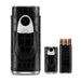 Mandotos International men's portable cigar case holding three cigars with PU leather exterior and built-in cutter for travel.