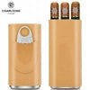 Men's portable cigar case by Mandotos International holding three cigars in PU leather with cutter, ideal for travel.