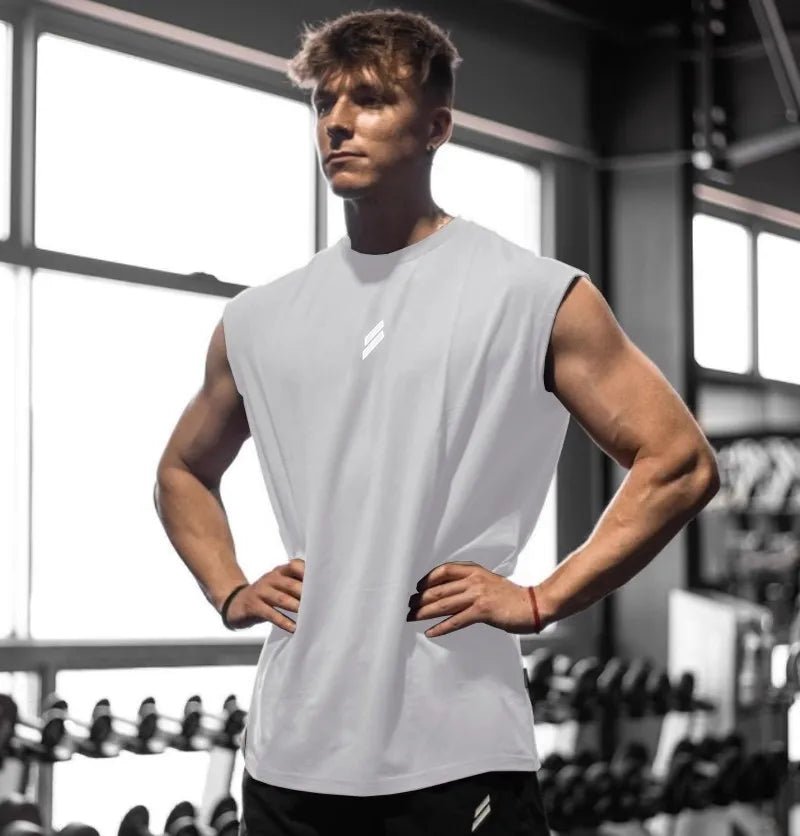 Men's quick-drying sleeveless fitness shirt, summer mesh basketball tank top by Mandotos International, designed for active wear.