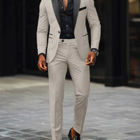 Men's slim-fit business casual suit jacket and trousers by MANDOTOS INTERNATIONAL, tailored fit for professional style.