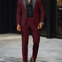 Men's slim-fit business casual suit jacket and trousers by MANDOTOS INTERNATIONAL, tailored for a sharp, modern look.