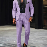Men's slim-fit business casual suit jacket and trousers by MANDOTOS INTERNATIONAL, tailored fit with classic lapel and clean lines.