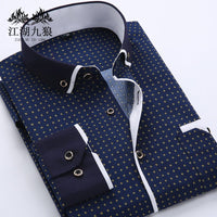 Men's slim-fit business printed long-sleeve shirt by Mandotos International, featuring a stylish pattern and tailored fit.