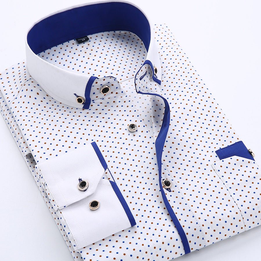 Men's slim-fit business printed long-sleeve shirt by MANDOTOS INTERNATIONAL, featuring a stylish pattern and tailored fit.