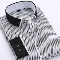 Men's slim-fit business printed long-sleeve shirt by MANDOTOS INTERNATIONAL, featuring a stylish pattern and tailored fit.