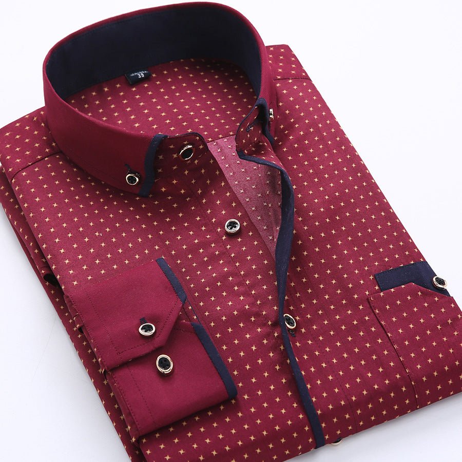 Men's slim-fit business printed long-sleeve shirt by MANDOTOS INTERNATIONAL, featuring a stylish pattern and tailored fit.