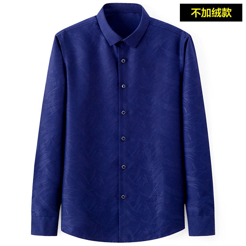 Men's slim-fit business printed long-sleeve shirt by Mandotos International, featuring a modern design and tailored fit.