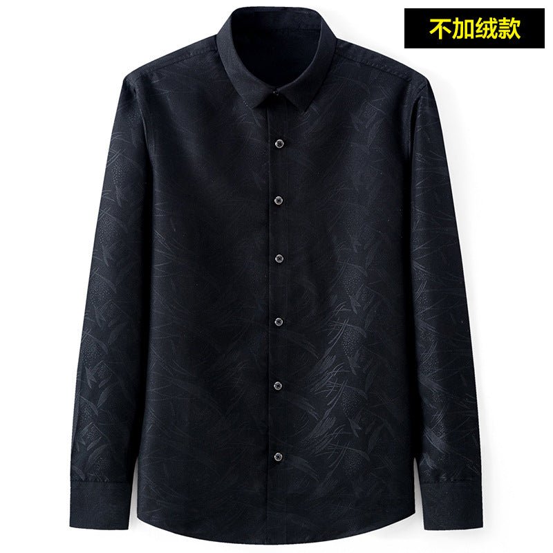 Men's slim-fit business printed long-sleeve shirt by MANDOTOS INTERNATIONAL, featuring a modern design and tailored fit.