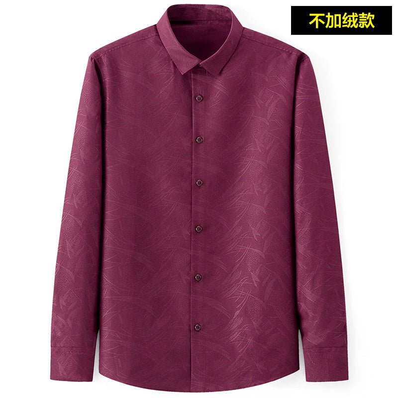 Men's slim-fit business printed long-sleeve shirt by Mandotos International, featuring a modern design and tailored fit.