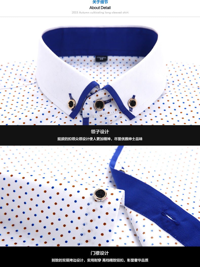 Men's slim-fit printed long-sleeve business shirt by Mandotos International, featuring a modern design and tailored fit.