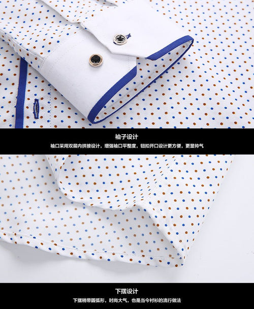 Men's slim-fit business printed long-sleeve shirt by MANDOTOS INTERNATIONAL, featuring a modern design and tailored fit.