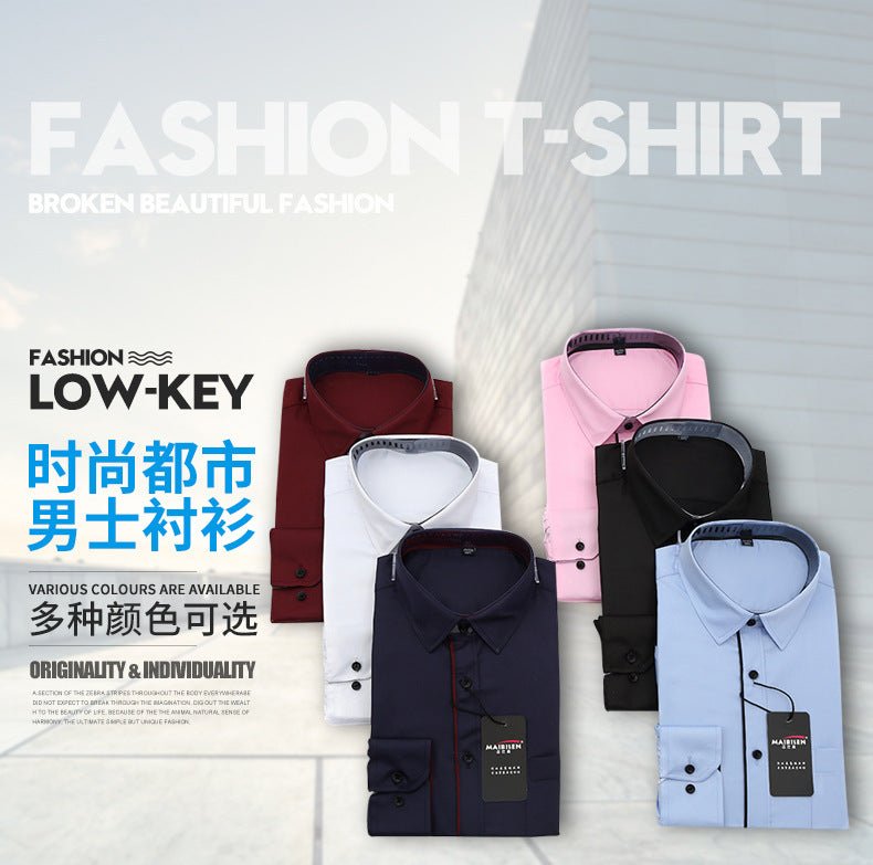 Men's slim-fit business printed long-sleeve shirt by MANDOTOS INTERNATIONAL, featuring a tailored fit and stylish design.