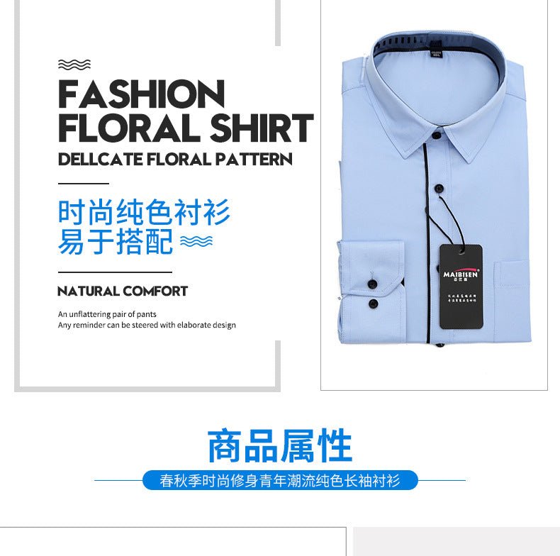 Men's slim-fit printed long-sleeve business shirt by MANDOTOS INTERNATIONAL, featuring a tailored fit and stylish pattern.