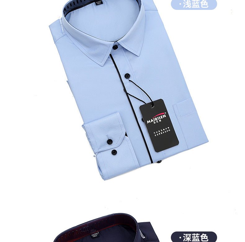 Men's slim-fit business printed long-sleeve shirt by MANDOTOS INTERNATIONAL, displayed flat with a classic collar and button cuffs.