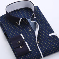 Men's slim-fit business printed long-sleeve shirt by Mandotos International, featuring a stylish design and tailored fit.