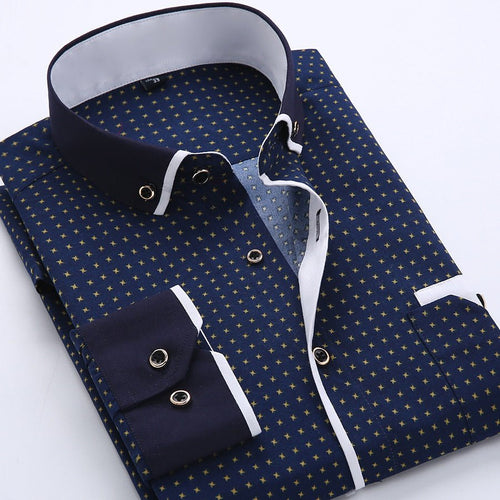 Men's slim-fit business printed long-sleeve shirt by Mandotos International, featuring a stylish design and tailored fit.