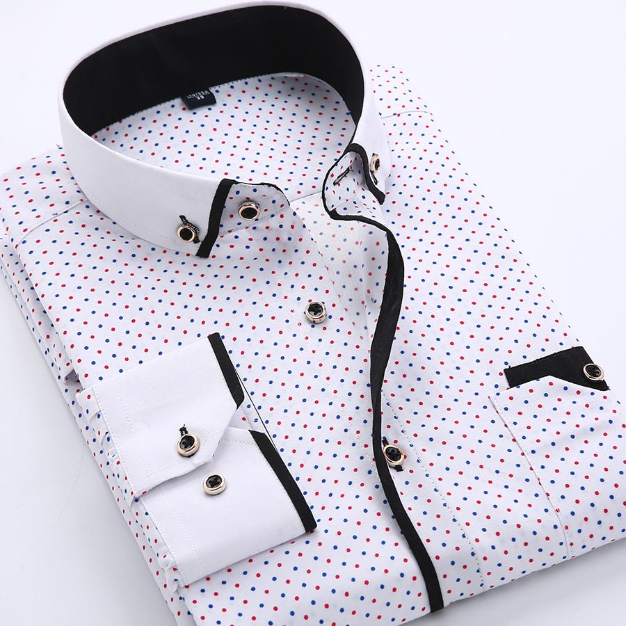 Men's slim-fit business printed long-sleeve shirt by MANDOTOS INTERNATIONAL, featuring a stylish pattern and tailored fit.