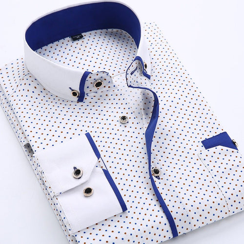 Men's slim-fit business printed long-sleeve shirt by MANDOTOS INTERNATIONAL, featuring a stylish pattern and tailored fit.