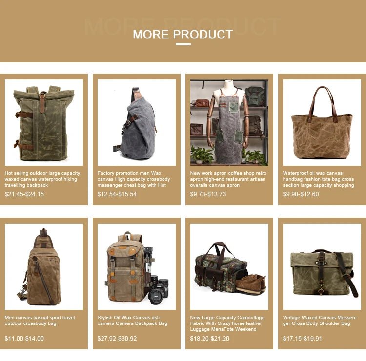 Men's vintage batik canvas and leather backpack by Mandotos International, featuring detailed stitching and adjustable straps.