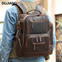 Men's vintage leather backpack by MANDOTOS INTERNATIONAL, suitable for school and travel, with sturdy leather straps and multiple compartments.