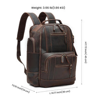 Men's vintage leather backpack by MANDOTOS INTERNATIONAL, ideal for school and travel, featuring a classic design and durable construction.