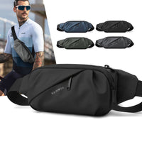 Men's water-repellent waist bag from MANDOTOS INTERNATIONAL, outdoor sports crossbody bag with adjustable strap and multiple compartments.