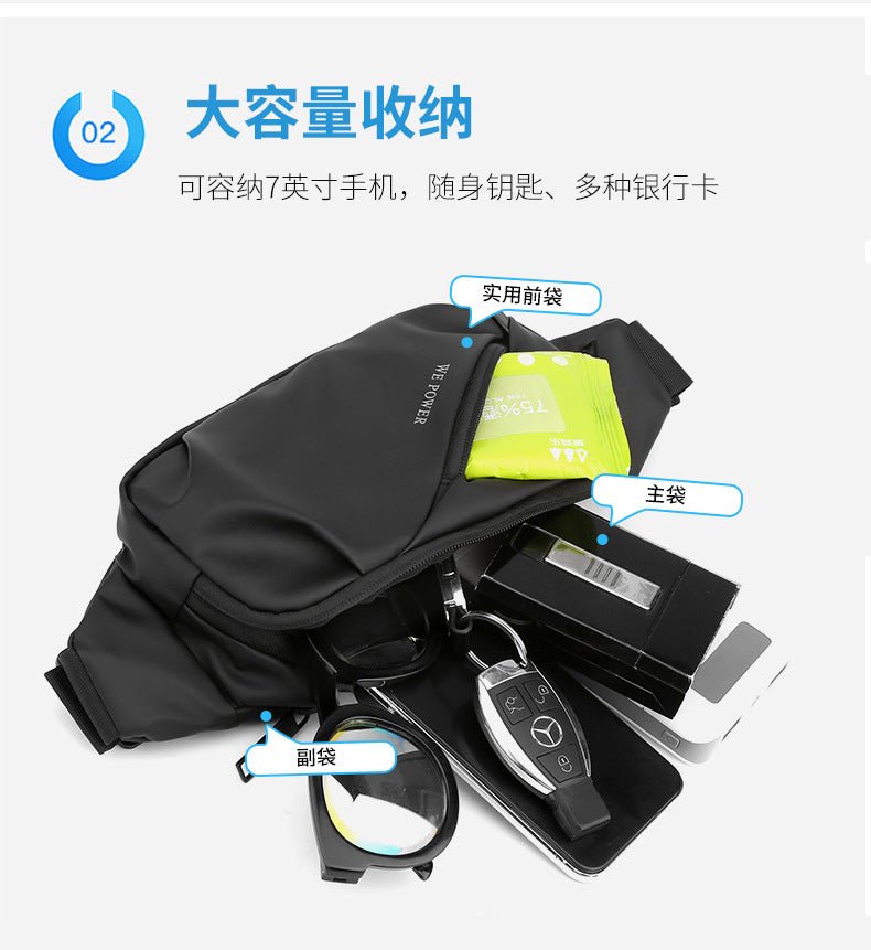 Men's water-repellent waist bag by MANDOTOS INTERNATIONAL, outdoor sports crossbody bag with multiple compartments.