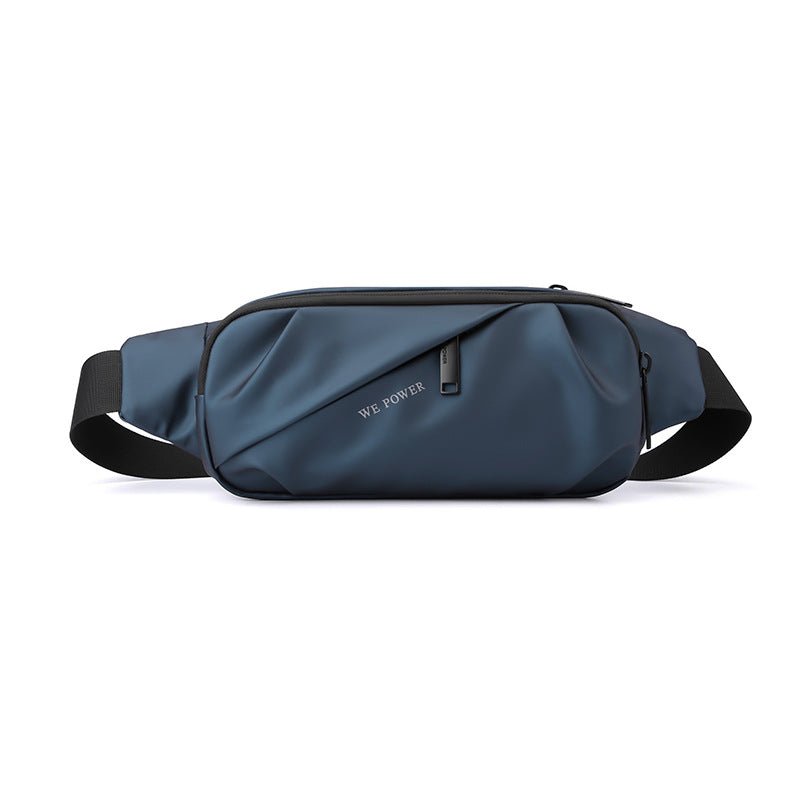 Men's water-repellent waist bag by MANDOTOS INTERNATIONAL, outdoor sports crossbody bag with multiple compartments and adjustable strap.