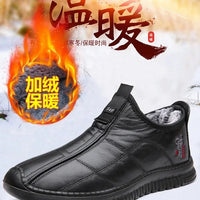 Men's winter waterproof non-slip platform work boots by MANDOTOS INTERNATIONAL, in size 38-48, showing durable leather and rugged soles.