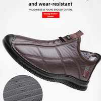 Men's winter waterproof non-slip platform work boots by MANDOTOS INTERNATIONAL, size 38-48, shown with sturdy sole and ankle support.