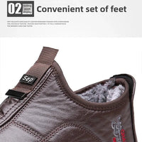 Men's winter waterproof non-slip boots by MANDOTOS INTERNATIONAL, platform work shoes in size 38-48, showing durable leather and sturdy soles.