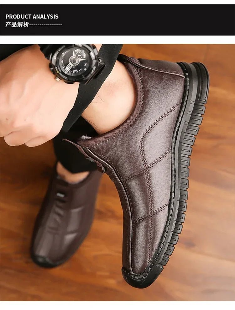 Men's winter waterproof non-slip platform work boots by MANDOTOS INTERNATIONAL, size 38-48, featuring sturdy construction and slip-resistant soles.