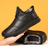 Men's winter waterproof non-slip platform work boots in size 38-48, black with sturdy sole and ankle support from MANDOTOS INTERNATIONAL.