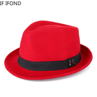 Men's winter felt fedora hat by MANDOTOS INTERNATIONAL, warm wool jazz cap with narrow brim, classic Homburg style for gentlemen.