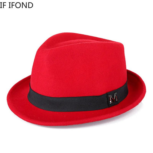 Men's winter felt fedora hat by MANDOTOS INTERNATIONAL, warm wool jazz cap with narrow brim, classic Homburg style for gentlemen.