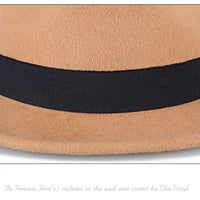Men's winter felt fedora hat by MANDOTOS INTERNATIONAL featuring wool, narrow brim, classic jazz style, warm and stylish.