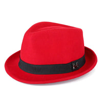 Men's winter felt fedora hat by MANDOTOS INTERNATIONAL, thick warm wool jazz cap with narrow brim and classic Homburg style